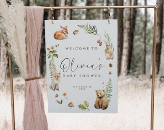 Editable Woodland Welcome Sign, Woodland Baby Shower Welcome Sign, Printable Birthday Decorations, Forest Animals Sign, Welcome Poster