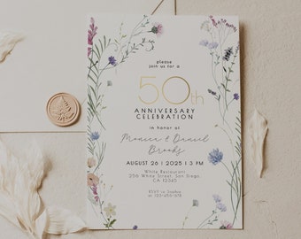 Wildflower 50th Anniversary Invitation: Editable Gold Template