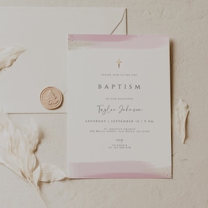 Taufeinladung Vorlage, Taufeinladung Vorlage, Taufeinladung Mädchen, Blush Pink Gold, Printable Einladung Minimalist