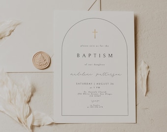 Baptism Invitation Template, Editable Baptism Invite, Modern & Classic, Arch Baptism Invitation, Simple Baptism Invite, Minimalist, Templett
