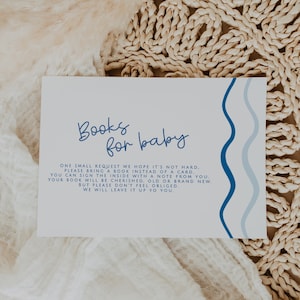 Carte de vœux pour garçon, demande de livre, modèle de livre avec bordure ondulée pour bébé, hors-texte pour demande de livre, baby shower sans distinction de sexe, bord festonné