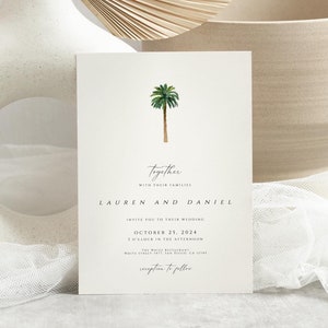 Palmen-Hochzeitseinladungs-Vorlagen-Set, bedruckbare Hochzeitseinladung, Bestimmungsort-Hochzeits-Einladungs-Reihe, Strandhochzeits-Einladung Templett