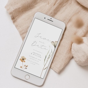 Fall Electronic Save the Date Template, Wildflower Save the date Evite, Digital save the Date Text, Boho Save the Date Mobile Phone Invite