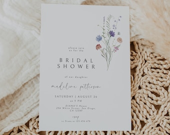 Bridal Shower Invitation Template, Wildflower Bridal Shower Invitation, Editable Boho Floral Bridal Shower Invite Card Bridal Brunch Instant