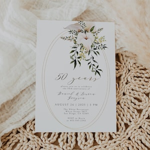 50. Hochzeitstag Einladung Vorlage, Jubiläum Party Einladung, Hochzeitstag bedruckbar, Golden Greenery, Floral, bearbeitbar