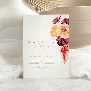 Fall Baby in Bloom Baby Shower Invitation, Autumn Baby Shower Invitation Template, Fall Baby Shower Invite, Floral Baby Shower Invitation
