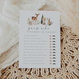 Mommy or Daddy Game, Woodland Baby shower Game, Woodland Animals Baby Shower, Printable Baby Shower Games, Greenery, Instant Download