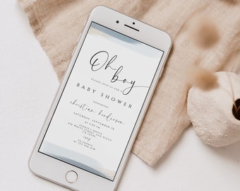Oh Boy Electronic Baby Shower Evite, Blue Baby Boy Shower Invite, Editable Phone Invitation Template, Digital Text Message Evite, Download