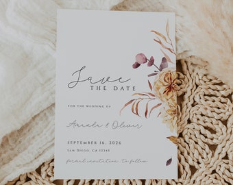 Fall Save the Date Template, Rust Floral Save The Date Invite, Rustic Wedding Save The Date Card, Autumn Save our Date, Printable, Editable