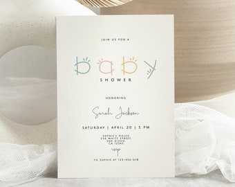 Minimalist Baby Shower Invitation Template, Baby Sprinkle, Editable Baby Shower Invitation DIY, Gender Neutral Shower, Modern Baby Shower