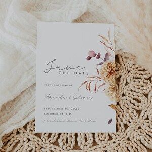 Fall Save the Date Template, Rust Floral Save The Date Invite, Rustic Wedding Save The Date Card, Autumn Save our Date, Printable, Editable image 1