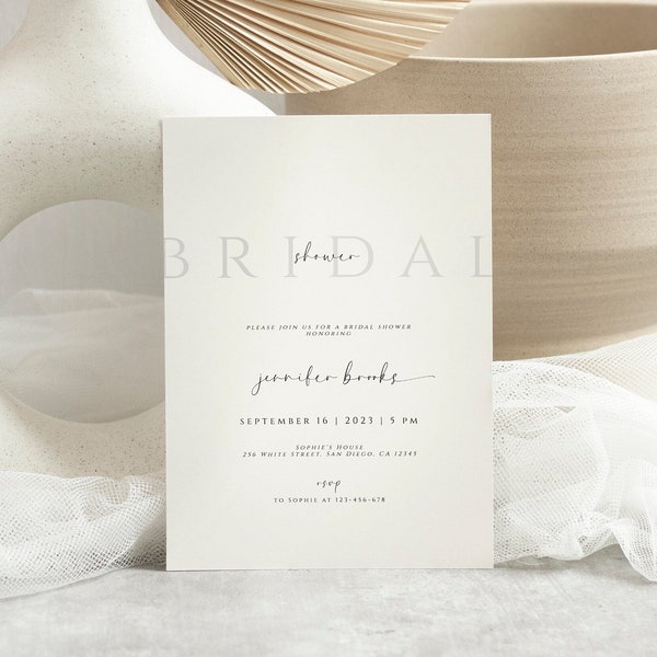 Minimal Bridal Shower Invitation, Simple Bridal Shower Invitation Template, Modern Bridal Shower Invite, Elegant, 100% Editable, Download