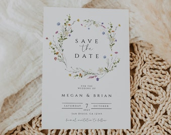 Wildflower Save the Date Template, Wildflower Wedding, Floral Wedding Save-the-Date Invitation, Pressed Wildflower Save The Date, Download