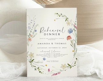 Wildflowers Rehearsal Dinner Invitation, Summer Spring Floral Wedding Invite Printable, Rehearsal Dinner Digital Invitation Template Instant