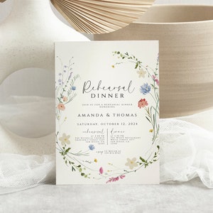 Invito per la cena di prova con fiori di campo, invito per matrimonio floreale primaverile ed estivo stampabile, modello di invito digitale per la cena di prova istantaneo