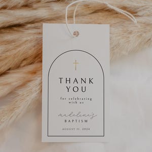 Taufe Gunst Tag Vorlage Download, Bogen Taufe Dankeschön Tag, Erstkommunion, minimalistisch modern, Kreuz, einfach, bearbeitbar