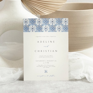 Italian Blue Tile Wedding Invitation, Mediterranean Wedding Invite, Portuguese Tiles Invitation, Positano, Printable, Spanish Wedding Set