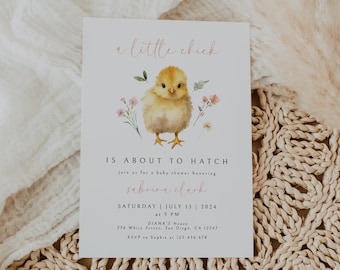 Little Chick Spring Baby Shower Invitation, Chick Floral Baby Shower Digital Invite Template, A Little Chick is About to Hatch, Instant