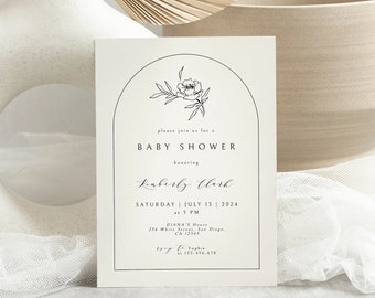 Faire-part simple pour baby shower, invitation baby shower moderne minimale, arche bohème minimaliste, neutre entre les sexes, baby shower modifiable, instantané