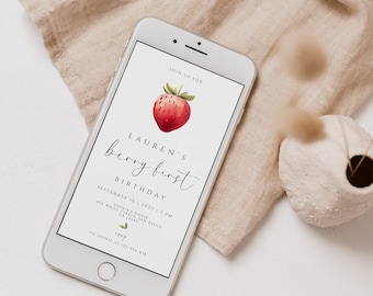 Berry First Birthday Invitation Mobile, Strawberry Birthday Evite, Berry First Birthday E Invite, Text Invite, E Invitation, Digital Invite