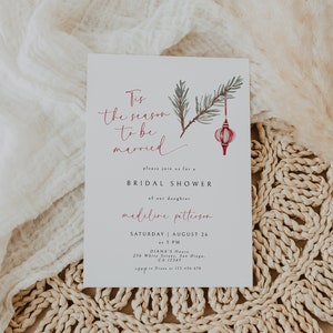 Christmas Bridal Shower Invitation, Winter Bridal Shower Invitation, Tis The Season To Be Married, Editable Template, Holiday Bridal Shower image 1