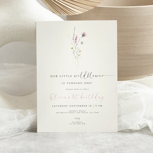 Editable Wildflower First Birthday Invitation, Wildflower 1st Birthday Invitation Template, Floral Garden Flower Birthday Invite Download
