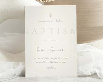 Baptism Invitation Template, Modern Minimalist Baptism Invitation Template, Baptism Christening Invitation,  Simple Baptism Invite Template