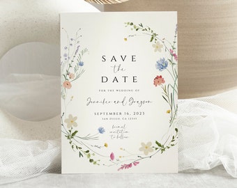 Wildflower Save the Date Template Wild Flower Wedding Save the Date Floral Wedding Save The Date Invitation Save our Date Digital Download