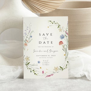 Wildflower Save the Date Template Wild Flower Wedding Save the Date Floral Wedding Save The Date Invitation Save our Date Digital Download