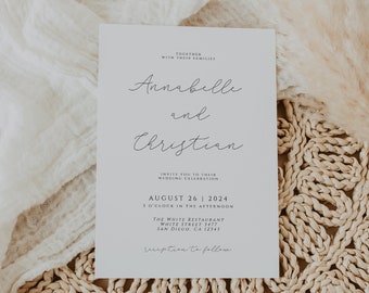 Simple Wedding Invitation Template Set, Minimal Wedding Invites, Minimalist Wedding Invite Suite, Classic Black & White Wedding, Editable