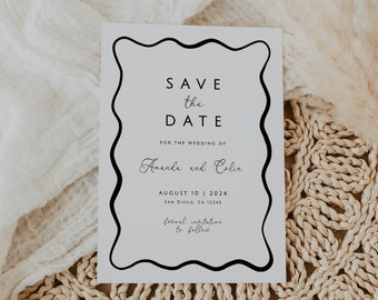 Wavy Save The Date Template: Retro Scallop Wedding Invite (Download)