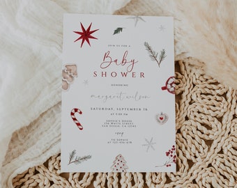 Christmas Baby Shower Invitation Template, Baby Shower Invitation, Holiday Baby Shower, Winter Baby Shower, December Baby, Christmas Baby