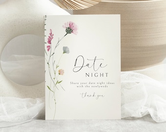 Wildflower Date Night Card Template: Bridal Shower Game (DIY Editable Text)