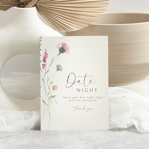 Plantilla de tarjeta de cita con flores silvestres, ideas para una cita, letrero sencillo, despedida de soltera floral, inserto para tarjeta de cita, bricolaje, texto editable