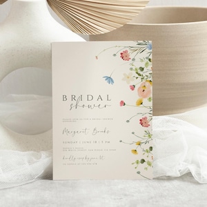 Boho Floral Bridal Shower Invitation, Wildflower Bridal Shower Editable Invitation Template, Wildflowers Shower Invite Printable, Download