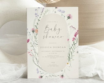 Wildflower Baby Shower Invitation, Floral Boho Baby Shower Invite, Printable Baby Shower Invite, 5x7, Editable Digital, Instant Download