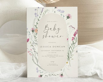 Wildflower Baby Shower Invitation, Floral Boho Baby Shower Invite, Printable Baby Shower Invite, 5x7, Editable Digital, Instant Download