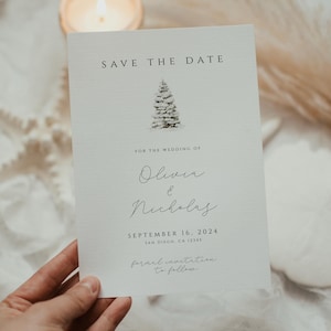 Winter Save the Date-sjabloon Kerstbruiloft Save the Date Pine bruiloft Save the Date uitnodiging Save the Date-kaart opslaan Digitale download