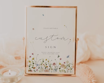 Boho Wildflower Wedding Editable Sign Template, Wildflower Custom Sign, Floral Custom Sign, Baby Shower Sign, Bridal Sign, Instant Download