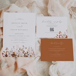 Herbst Terrakotta Hochzeitseinladung Set mit QR-Code, bearbeitbare Boho Hochzeitseinladung Vorlage Set, rustikale Hochzeit einladen, printable Set
