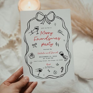 Friendsmas Christmas Party Invitation Template, Whimsical Holiday Friendsmas Party Invite, Editable Printable, Hand Drawn Cocktail Xmas