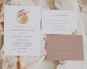 Fall Wedding Invitation Template Download, Pumpkin Wedding Invitation Template Set, Printable, Editable Fall Invitation Suite, Templett