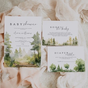 Pine Tree, Forest Baby Shower Invitation Template Set, Woodland Baby Shower Invites, Mountain Baby Shower Invitation, Printable Invite