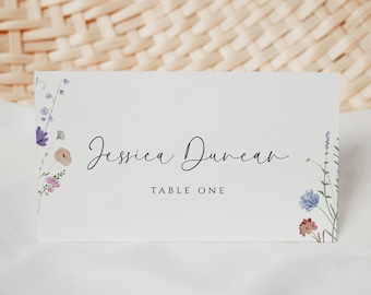 Wildflower Wedding Place Cards Template, Editable Place Card, Floral Place Cards, Name Tags Template, Editable Wedding Table Name Cards