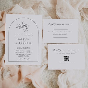 Faire-part de mariage avec code QR, suite d'invitations de mariage minimaliste, invitation moderne minimale, modèle d'invitation modifiable simple, modifiable, instantané