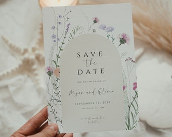 Wildflower Save the Date, Floral Wedding Save the Date Invitation, Wildflower Save Our Date Card, Boho Save The Date Invite, Editable Save