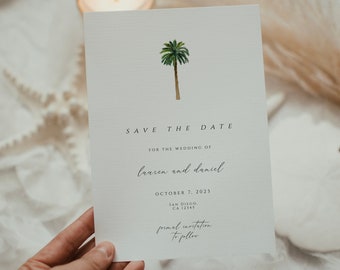 Save The Date Destination Wedding Palm Tree Save the Date Beach Wedding Tropical Wedding Minimalist Palm Tree Save the Date Card Printable