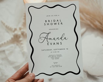 Wave Bridal Shower Invitation, Curve Modern Bridal Shower Invite, Minimalist Bridal Shower, Editable Bridal Shower Template, Wavy Border