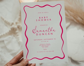 Pink Wavy Baby Shower Invitation Template (DIY)