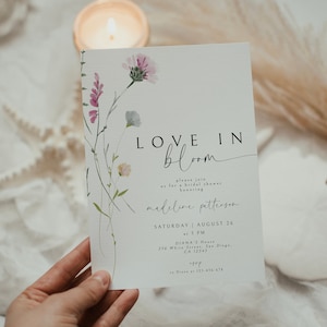 Love is in Bloom Invitation, Wildflower Bridal Shower Invitation, Spring Bridal Shower Invite, Floral Love in Bloom Template, Editable image 1